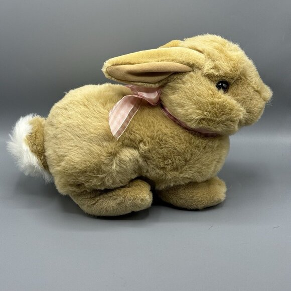 Walmart Vintage Bunny Rabbit Plush Tan Pink Bow 13" Realistic Stuffed Animal - Picture 5 of 8
